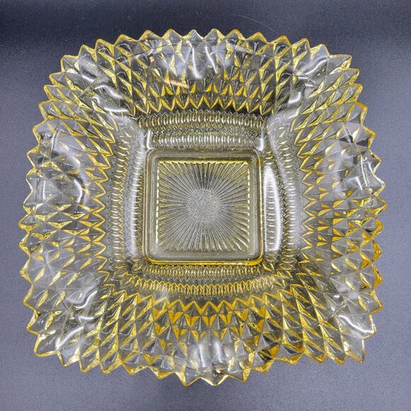Serving Dishes Round Footed Square Clear Gold Yellow Glass Kitchen Candy Server - Picture 8 of 13
